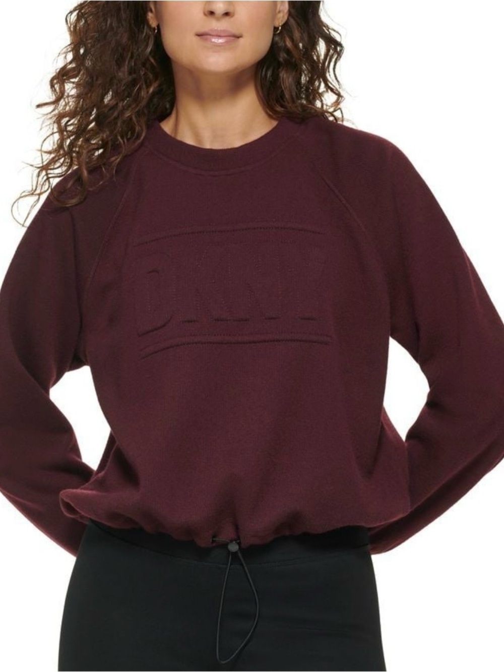 DKNY Women’s Bungee Crew Neck Sweatshirt Sz S Pullover Crop NWT Burgundy Active
